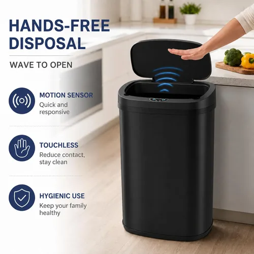 Miniatura 2 de Bote de basura automático de acero inoxidable de 13.2 galones con sistema de control de olores, sensor de movimiento semicircular sin tacto de 50