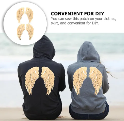 Miniatura 6 de jojofuny Sequin Angel Wings Sewing Patches for Clothes 2 Pairs Gold Embroidered Fabric Applique Decorative Patch for Jackets DIY Garment Accessory
