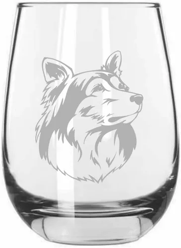 Miniatura 474 de Sakhalin Husky Dog - Copa de vino grabada personalizada de 15.25 onzas sin tallo