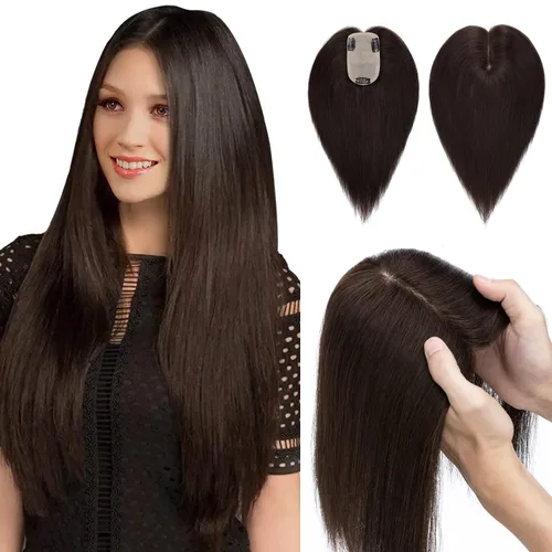 Miniatura 35 de Hairro Toppers de cabello humano 100% real para mujeres sin flequillo, postizos de cabello real con clip, base de seda transpirable para cubrir