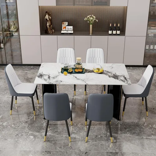Miniatura 8 de Juego de mesa de comedor MUUOKY para 6, mesa de cocina y sillas para 6, mesa de piedra sinterizada con 6 sillas de comedor modernas adecuadas