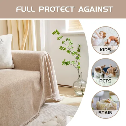 Miniatura 3 de MEETSKY Fundas para Sofá de 3 Cojines Fundas para Muebles de Sofá Fundas para Sofá de Mascotas para Sala de Estar Fundas Lavables para Sofá Borlas