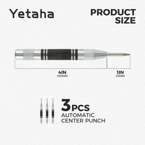 Miniatura 2 de Yetaha - Paquete de 3 perforadores centrales automáticos, de acero resistente de 5 pulgadas, con resorte central con herramienta de perforación