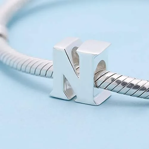 Miniatura 3 de Dijes del alfabeto para pulseras Pandora de plata de ley 925, letra inicial A-Z, cuentas del alfabeto para mujeres y niñas