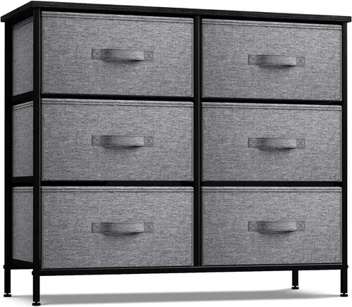 Miniatura 17 de Sorbus Cómoda con 6 cajones de tela, mueble de dormitorio, mueble de almacenamiento, torre para dormitorio, pasillo, armario, organización de Negro