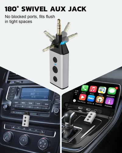 Miniatura 3 de 1Mii B04 Bluetooth 5.4 Adaptador de coche, receptor de audio AUX giratorio de 180°, llamada clara manos libres, 16H+ de larga espera
