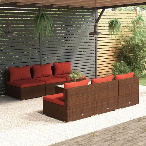 Miniatura 12 de Ensemble de Salon de Jardin 5 Pièces Brun Cannelle Rouge, Meuble d'Extérieur Modulable Pour Terrasse Balcon, Résistant aux UV et à l'Eau avec Grey
