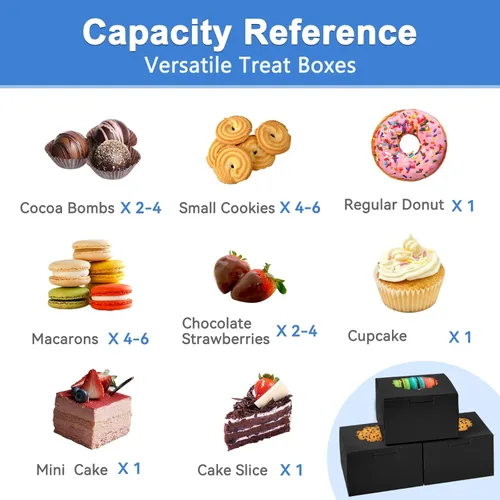 Miniatura 5 de Shallive Cajas de galletas pequeñas de 4 pulgadas, 25 unidades, color negro, cajas de panadería con ventana para regalo de graduación, latas