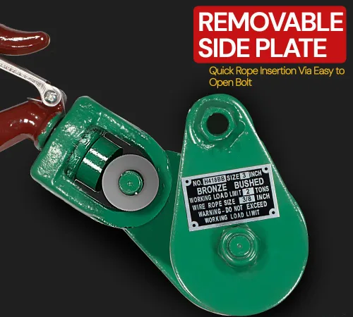 Miniatura 5 de Mytee Products Bloque de arrebate con gancho WLL 2 Toneladas Polea de 3"' + ' Cable de alambre de 3/8" Pulley para rescate con enrollamiento