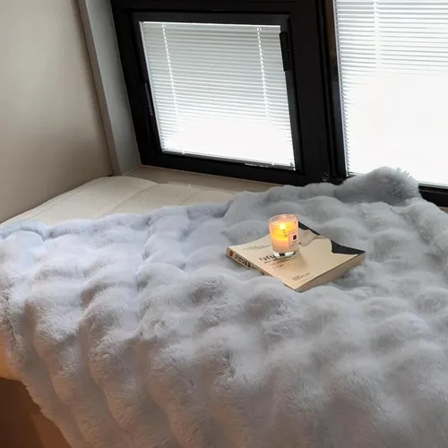 Miniatura 13 de Manta de pelo sintético de felpa de conejo, gruesa y cálida para todas las estaciones, manta peluda suave y mullida para sofá, cama, decorativa Beige