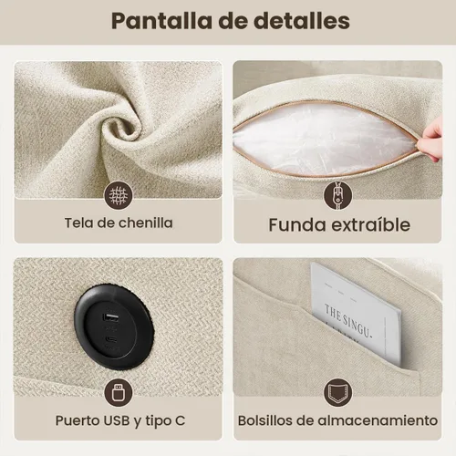 Miniatura 4 de PARKOL Sofá modular en forma de L de 97 pulgadas con almacenamiento, sofá con diván reversible, carga USB tipo C, tela de felpilla, fundas