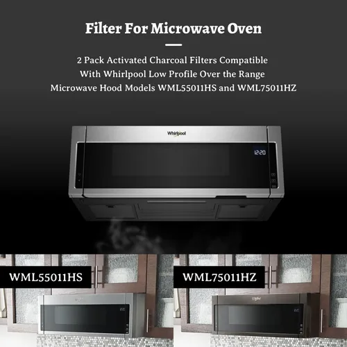 Miniatura 3 de Filtros de aire de repuesto de carbón activado para horno de microondas, compatibles con Whirlpool de perfil bajo sobre la gama, modelos de campana