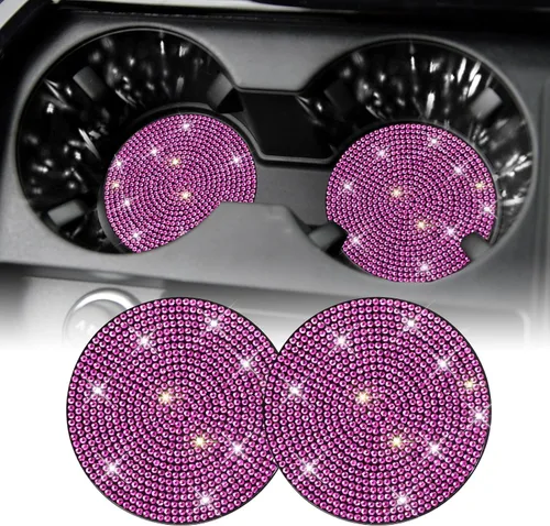 Miniatura 23 de SINGARO - Posavasos brillantes para automóvil, 4 posavasos antideslizantes universales, decorativos e integrados, accesorios para interiores de Rojo