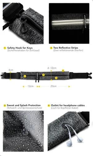 Miniatura 4 de Cinturón de correr Fitgriff® para hombres y mujeres - Bolso de jogging seguro para teléfono, llaves y elementos esenciales - Para todos los Gris