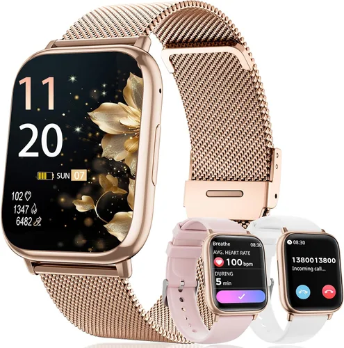 Miniatura 8 de Relojes inteligentes para mujer, contestar/hacer llamadas, reloj de seguimiento de actividad física de 1.83 pulgadas con monitor de frecuencia Negro