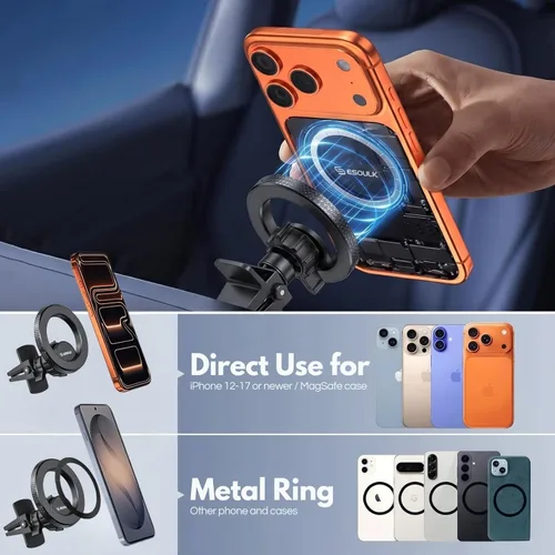 Miniatura 7 de ] Soporte de coche compatible con MagSafe, soporte magnético para teléfono con imanes fuertes y anillo de metal incluido, soporte de teléfono
