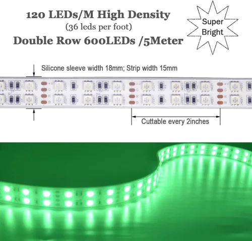 Miniatura 3 de Tira de luz LED súper brillante de 12 V, doble fila 600 LED, manga impermeable IP67, sin fuente de alimentación (conmutación de 7 colores RGB)