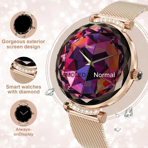 Miniatura 3 de Relojes inteligentes para mujer, responder/hacer llamadas, reloj inteligente AMOLED de 1.19 pulgadas con Bluetooth para teléfonos Android iOS
