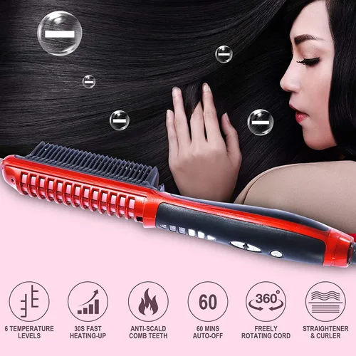 Miniatura 4 de Minidiva Rizador y alisador de cabello 2 en 1 con antiquemaduras, calentamiento rápido de cerámica de 30 segundos, 6 niveles de calor, apagado Rojo
