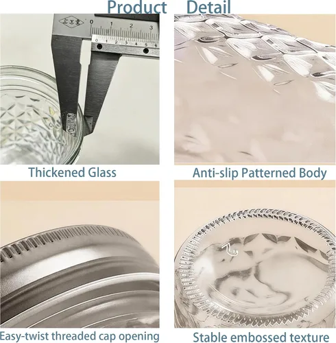 Miniatura 4 de Mason Jars - Tarros de boca regular de 8 onzas, paquete de 4 tarros de vidrio de grado alimenticio con tapas herméticas, tarros reutilizables sin