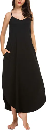 Miniatura 5 de AVIIER Camisones largos para mujer, sin mangas, vestido de noche de algodón, vestidos de camiseta..