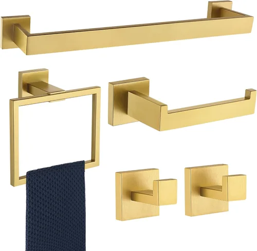 Miniatura 12 de Juego de 5 piezas de accesorios de ferretería para baño en negro mate, juego de toalleros cuadrados de 16 pulgadas para baño, juego de barras