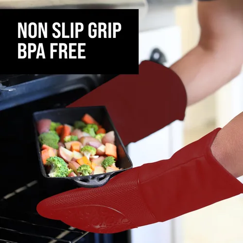 Miniatura 5 de HOMWE - Manopla de horno profesional de silicona, guantes con forro acolchado, agarraderas resistentes al calor, guantes flexibles para horno, 1