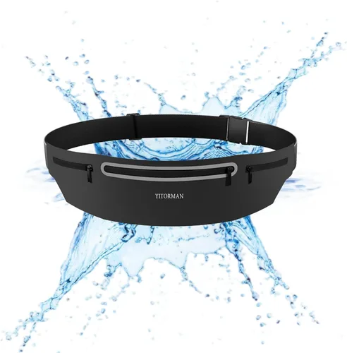 Cangurera delgada con 3 bolsillos separados para mujeres y hombres, riñonera reflectante para correr, correr, caminar, ciclismo, campamento, Negro