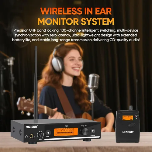 Miniatura 2 de Sistema de monitor inalámbrico en el oído, sistema IEM mono UHF Pro con transmisor de metal, 1 receptor de cuerpo con auriculares de monitor, 100