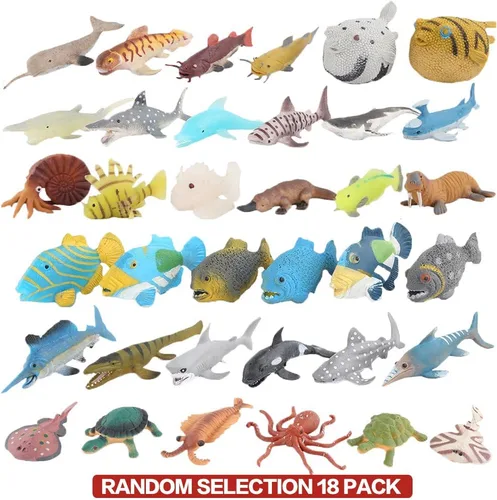 Miniatura 2 de Paquete de 18 animales marinos surtidos, conjunto de juguetes de animales marinos de goma elásticos y flotantes, mini figuras realistas de vida