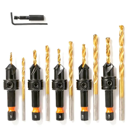 Juego de 12 brocas avellanadas de alta calidad, brocas para madera con extensión magnética y llave hexagonal, brocas para fregadero de encimera