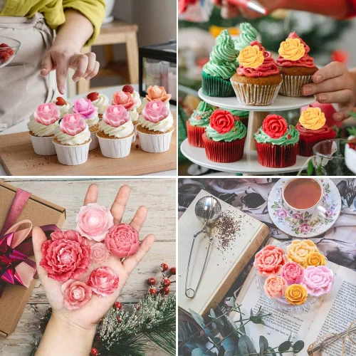 Miniatura 6 de Juego de 6 moldes de fondant de flores 3D, moldes de silicona rosa para hacer jabón de velas, decoración de postres hechos a mano, decoración de 6