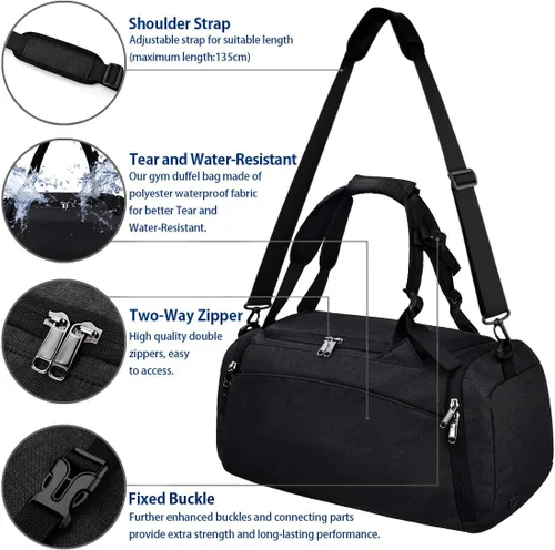 Miniatura 4 de Bolsa de lona impermeable para gimnasio, bolsa de viaje para hombres y mujeres, bolsa de lona con compartimento para zapatos, bolsa de noche 40L