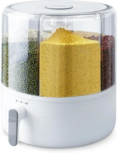 Miniatura 8 de Dispensador de Granos Slow Slog, Contenedor de Almacenamiento Giratorio de 360°, Dispensador de Alimentos de 6 Rejillas con Tapa Sellada