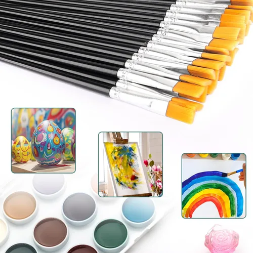Miniatura 4 de 30 pinceles de pintura para pintura acrílica, pinceles para niños, pelo de nailon plano, pincel para manualidades, óleo pequeño, acuarelas, Negro