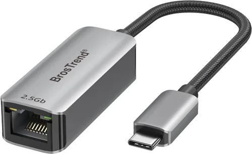 BrosTrend Adaptador USB C a Ethernet de 2.5 Gb, Plug & Play 2.5 Gigabit USB a RJ45 (compatible con Thunderbolt) para laptop, MacBook, iPad, iPhone,