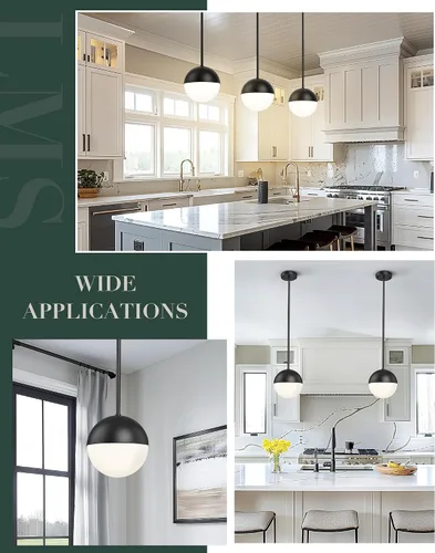 Miniatura 5 de LMS Luces colgantes negras de 8 pulgadas para isla de cocina, lámpara colgante moderna de globo con vidrio esmerilado, lámpara colgante Negro