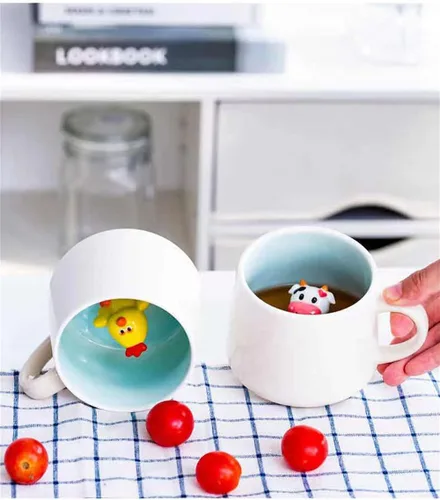 Miniatura 5 de Taza de café sorpresa 3D con diseño de animales en el interior, de 12 onzas con vaca bebé, bonita taza de cerámica hecha a mano de dibujos animados