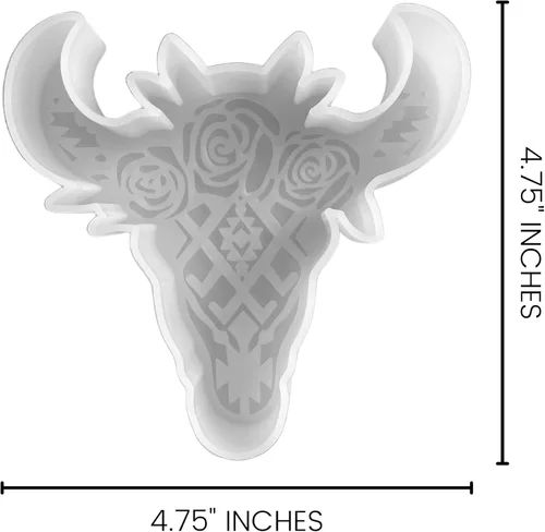 Miniatura 2 de Molde Freshie de calavera de toro con flores Tamaño 4.75 pulgadas de ancho x 4.75 pulgadas de largo x 0.8 pulgadas de profundidad Diseño