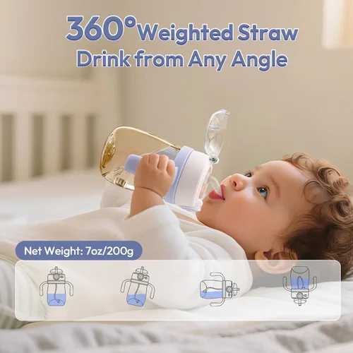 Miniatura 2 de NCVI PPSU Vaso con Pajita para Leche a Prueba de Derrames para Niños Pequeños de 1-3 Años, Botella de Agua Ligera de Entrenamiento para Bebés