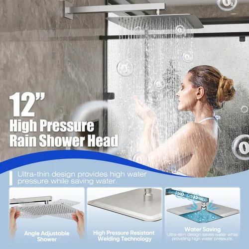 Miniatura 3 de Gabrylly Sistema de ducha de 12 pulgadas, juego de grifo de ducha con cabezal de ducha de lluvia y ducha de mano, juego combinado de ducha de lluvia