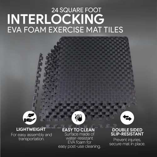 Miniatura 3 de BalanceFrom Tapete de ejercicio tipo rompecabezas con baldosas entrelazadas de espuma EVA para MMA – Ejercicio – Una pulgada de grosor, 24 pies