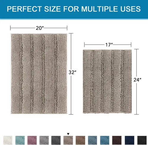 Miniatura 197 de H.VERSAILTEX Tapetes de baño antideslizantes para baño, alfombras de baño extragruesas de felpilla a rayas, tapetes de baño de 47" x 17", alfombras