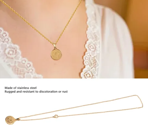 Miniatura 5 de Pssopp Collar de medalla de San Benito con colgante de acero inoxidable, collar protector religioso, por defecto