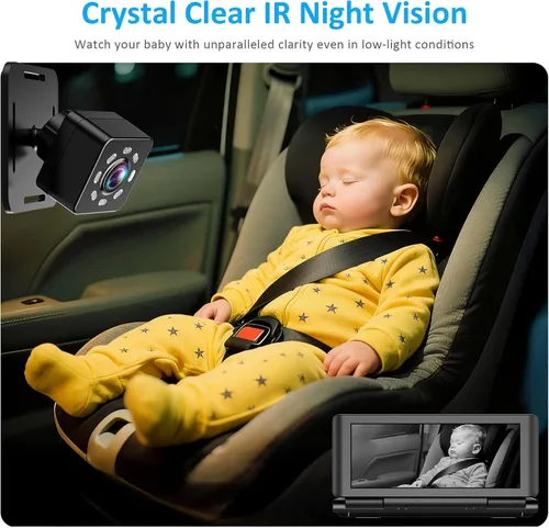 Miniatura 4 de Cámara de coche de bebé para 2 niños, monitor de bebé de pantalla dividida HD 1080P de 6.86 pulgadas con doble cámara de asiento trasero y visión