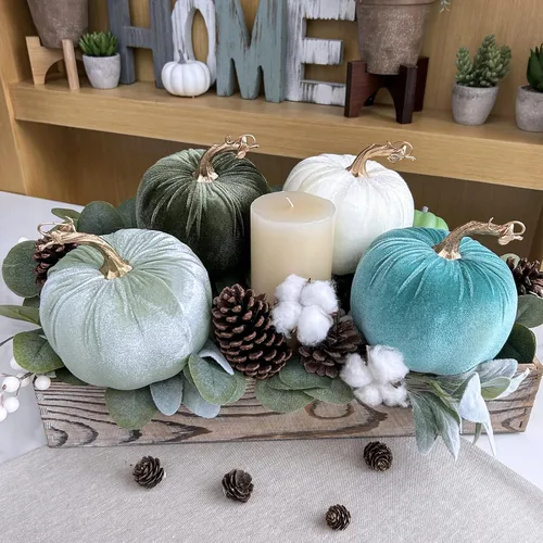 Miniatura 7 de Winlyn 4 calabazas decorativas de terciopelo rústico sintético, color verde, verde azulado, blanco, 5 pulgadas, para regalos, otoño, boda, Acción