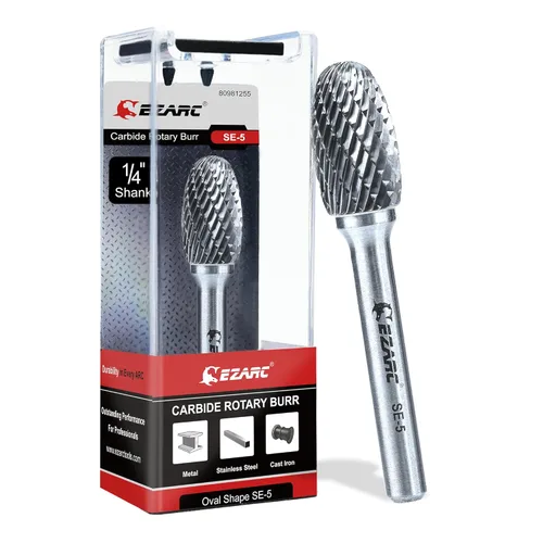 EZARC Fresa rotatoria de carburo de tungsteno, SE-5 Bola de doble corte, fresas de carburo 1/4" de vástago, brocas de corte para trabajo en metal y