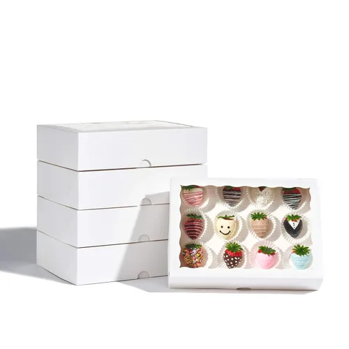Miniatura 4 de Cajas de cartón de alta calidad de 10 x 7 x 2.5 pulgadas con ventana transparente para galletas, fresas paquete con 25 unidades. blanco elegante
