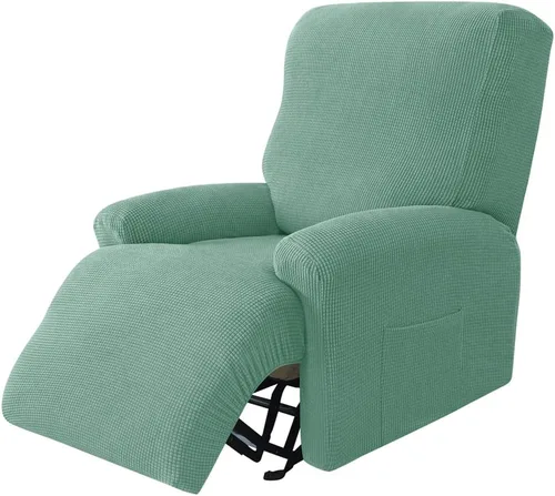 Miniatura 14 de Funda elástica de jacquard para silla reclinable, funda de sofá de poliéster de 4 piezas con bolsillo lateral, lavable a máquina