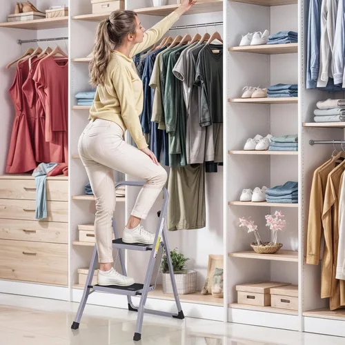 Miniatura 8 de F2C Escalera de 2 escalones, taburete de 2 escalones para adultos, taburete plegable de 2 escalones con práctico mango de empuñadura, capacidad